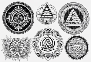 Pagan style tattoo circles triangles words symbols tattoo idea