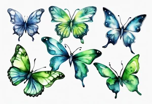 4 small blue and green butterflies tattoo idea