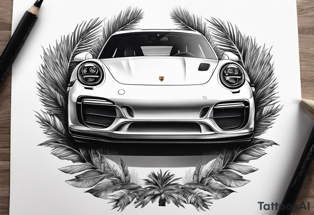 laurel wreath, porsche, palm tree tattoo idea