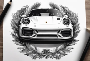 laurel wreath, porsche, palm tree tattoo idea