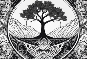 tree of life with long vertical roots
3 line triangles behind tattoo idea