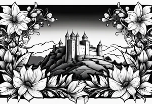 božur flowers mixed with niš fortress tattoo idea