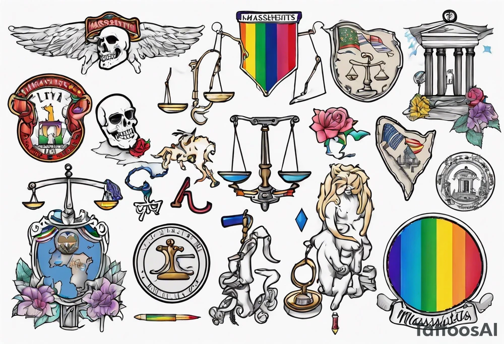 Massachusetts outline in pride colors with a Libra sign tattoo idea