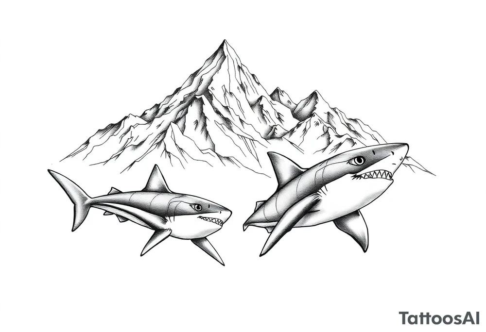 mountains and sharks tattoo idea