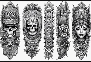 Appalachia Mexican heritage tattoo full arm sleeve, no portraits, more geometric patterns tattoo idea
