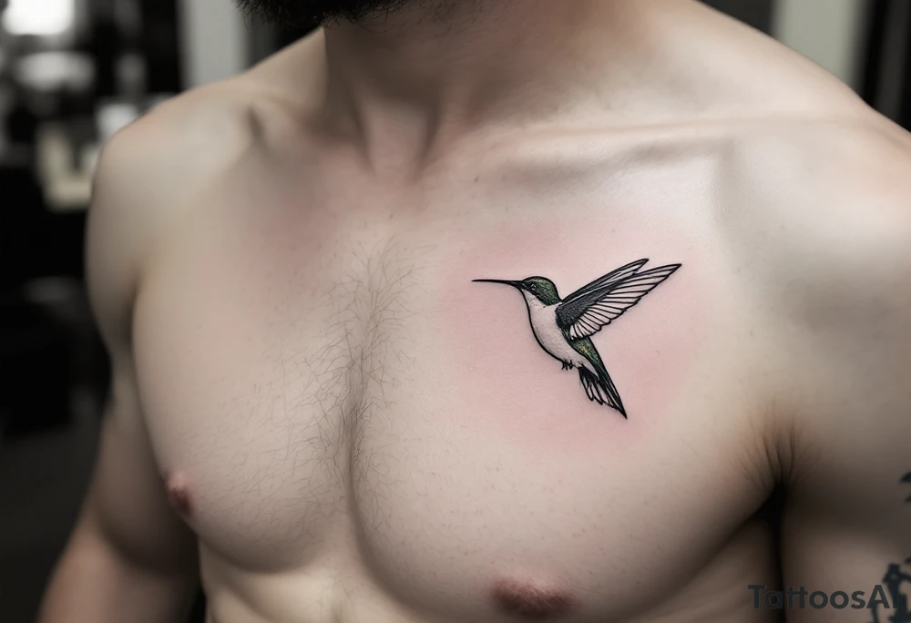 small, manly, minimalist, hummingbird in left upper side of the chest tattoo idea