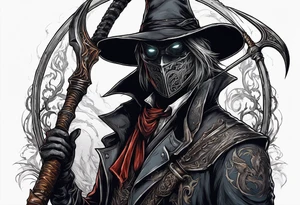 Bloodborne hunter, holding  scythe, howling tattoo idea