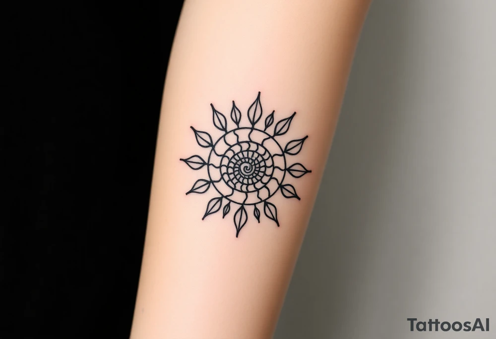 Fibonacci spiral shell sun tattoo idea