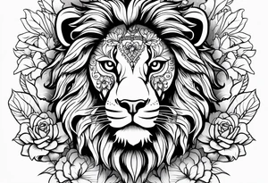 Lion, sugar skull,  flower tattoo idea