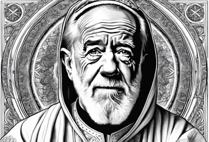 george carlin in religious clothing, full body tattoo idea