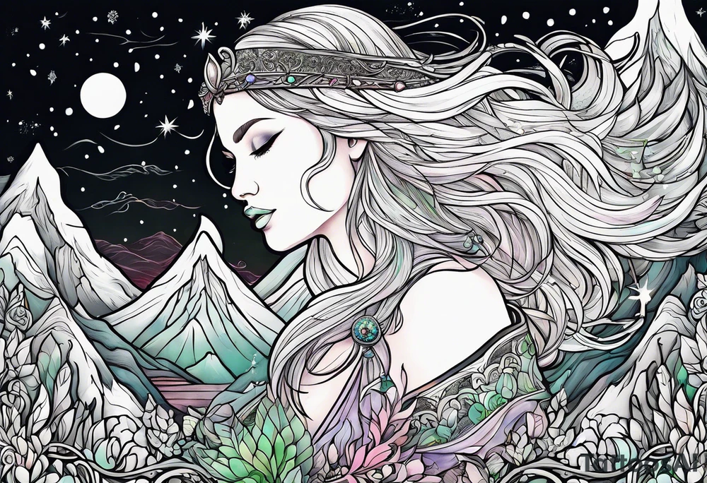 Norwegian mythology with aurora borealis tattoo idea