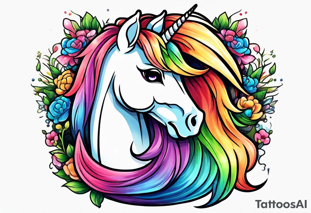 Rainbow unicorn anime kawaii cute tattoo idea