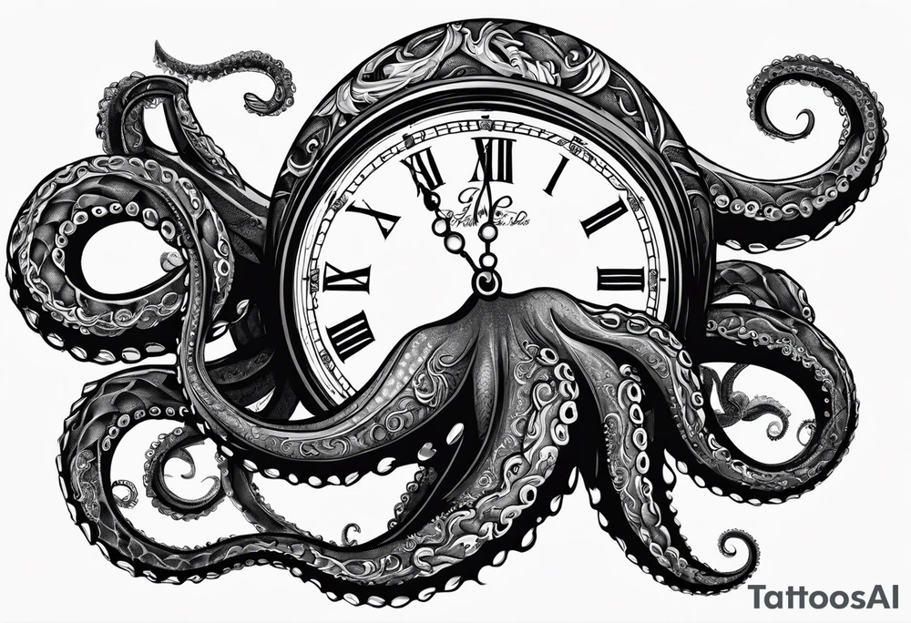 pocket watch wrapped under an aggressive octopus tattoo idea pocket watch wrapped under an aggressive octopus tattoo idea