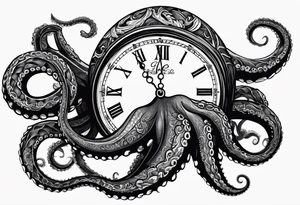 pocket watch wrapped under an aggressive octopus tattoo idea