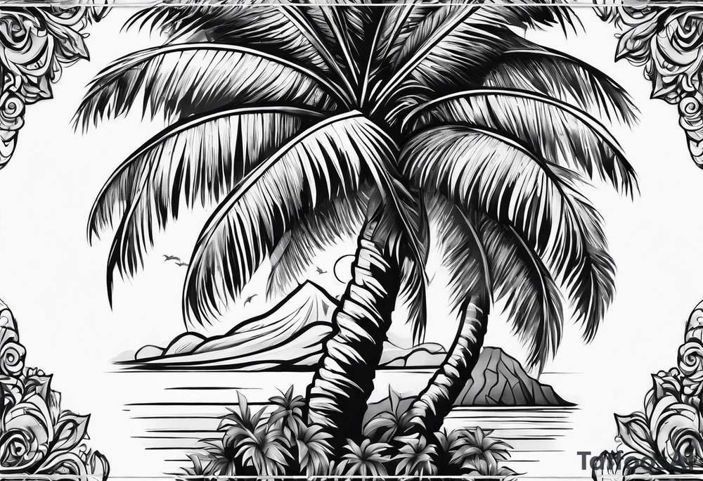 Palm tree arm sleeve tattoo idea