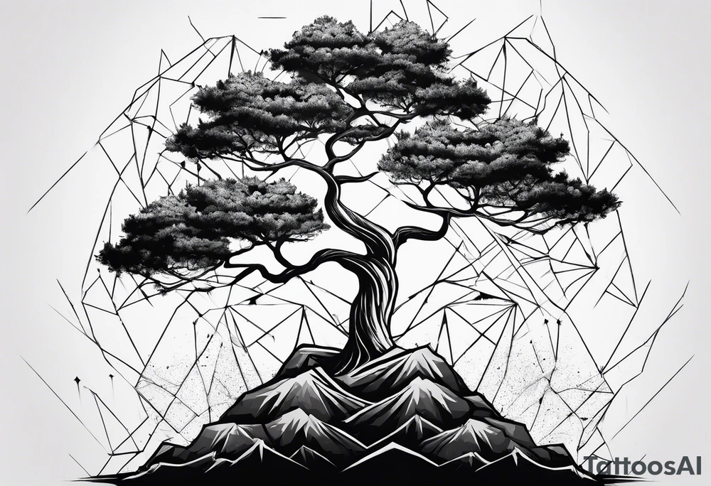 geometric tree flowing down struck by thunder tattoo idea