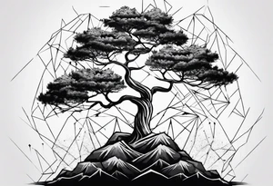 geometric tree flowing down struck by thunder tattoo idea