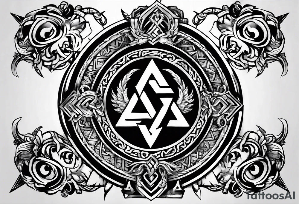 Valhalla  round 
shield axe sword valknut tattoo idea
