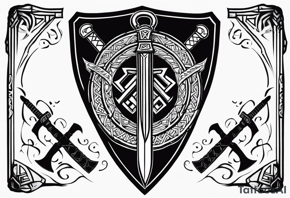 Valhalla shield valknut sword axe tattoo idea