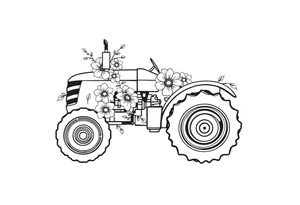 feminine tractor with flowers tattoo idea