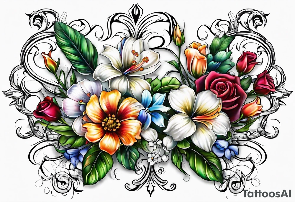 Flowers around a cross tattoo idea