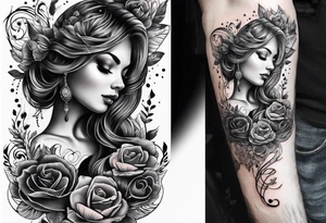 music and guitar and baby footprints tattoo idea