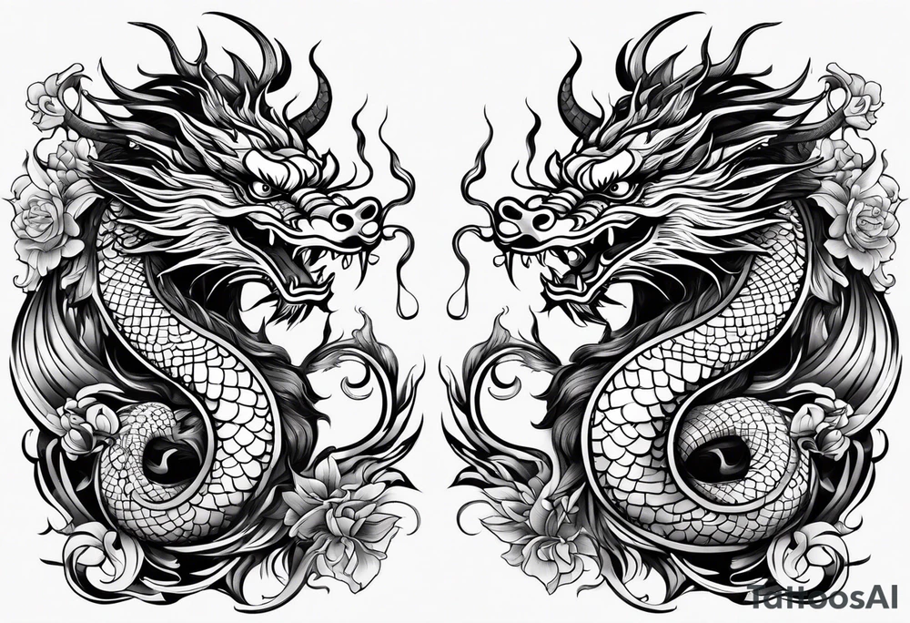 two Chinese dragons for lady design tattoo idea
