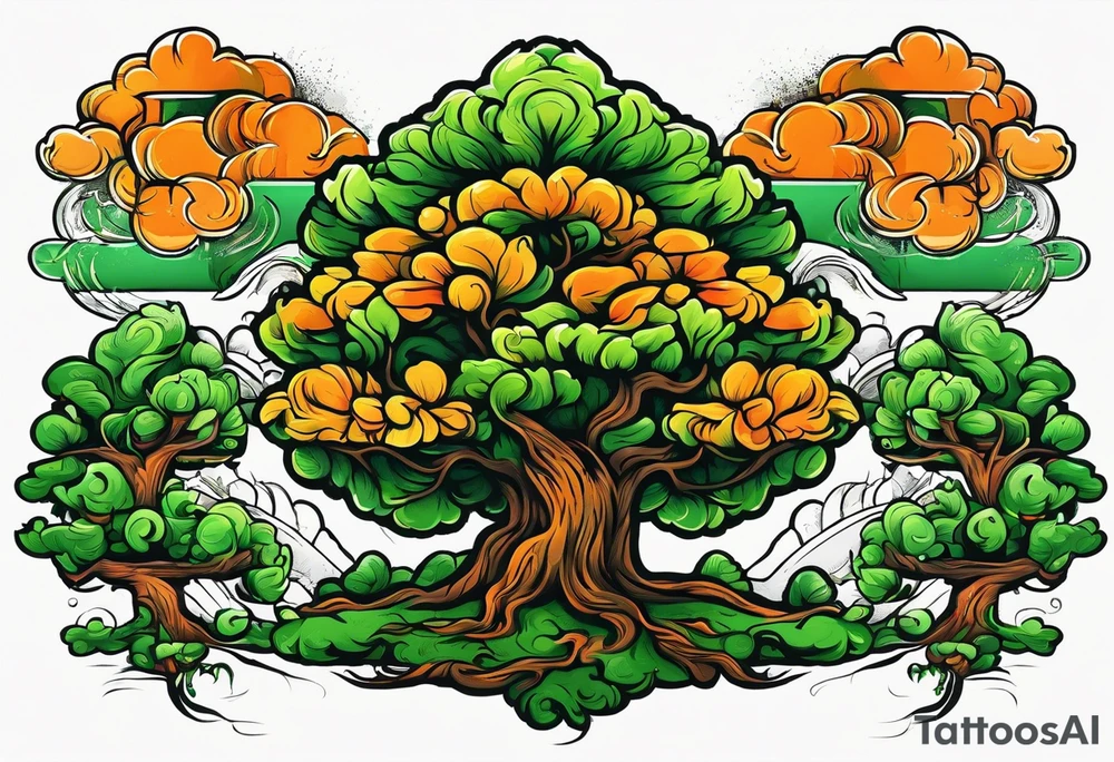 Action Tree Service using colors green and orange tattoo idea