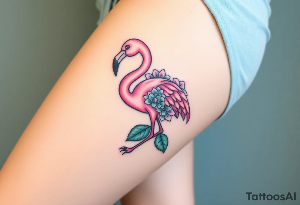 Flamingo made of hydrangea tattoo idea
