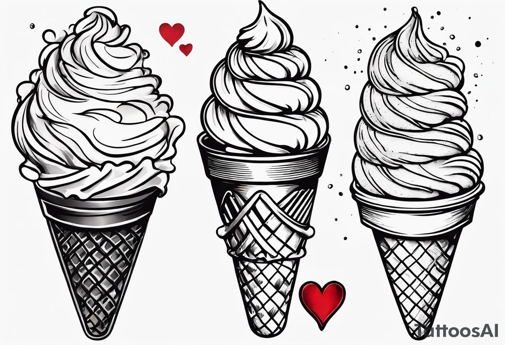 ice cream cone with one round scoop of ice cream and a red heart tattoo idea