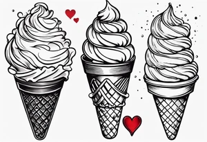 ice cream cone with one round scoop of ice cream and a red heart tattoo idea
