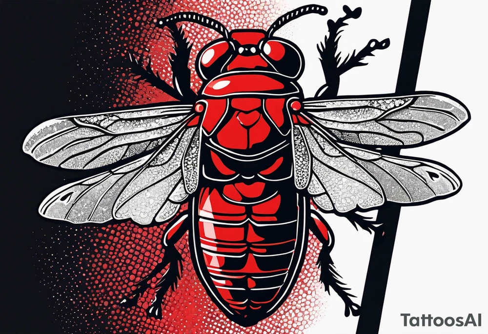 Stippled cicada with red background tattoo idea