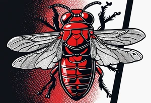 Stippled cicada with red background tattoo idea