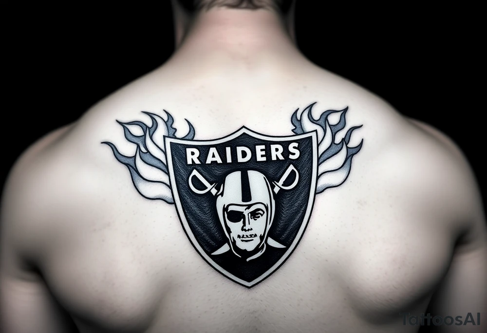 Casino themed Las Vegas Raiders with flames tattoo idea