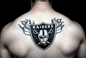 Casino themed Las Vegas Raiders with flames tattoo idea