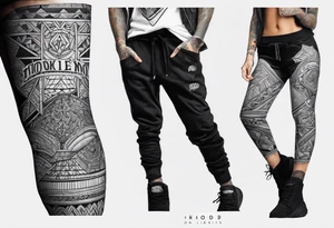 "Hood" on right leg and "Shop" on left tattoo idea
