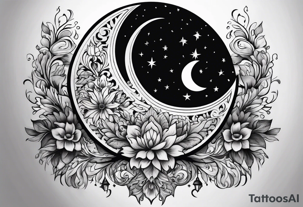 Moon floral chandelier tattoo idea