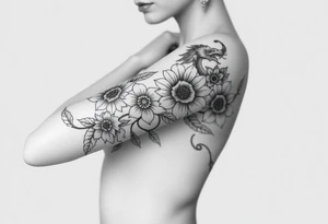 Hourglass roses sunflower dragon tattoo idea