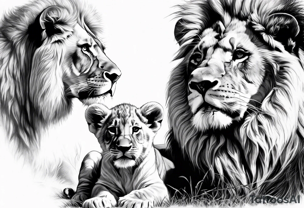 Lion and baby lion representing father and son tattoo idea