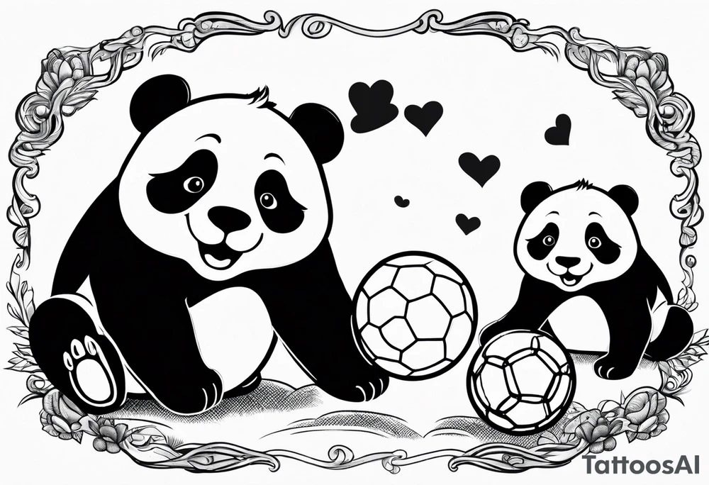 Baby panda and baby tiger passing a ball, clip art style tattoo idea