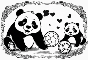 Baby panda and baby tiger passing a ball, clip art style tattoo idea