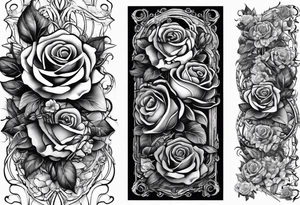 biomechanical arm sleeve with vines and roses tattoo idea