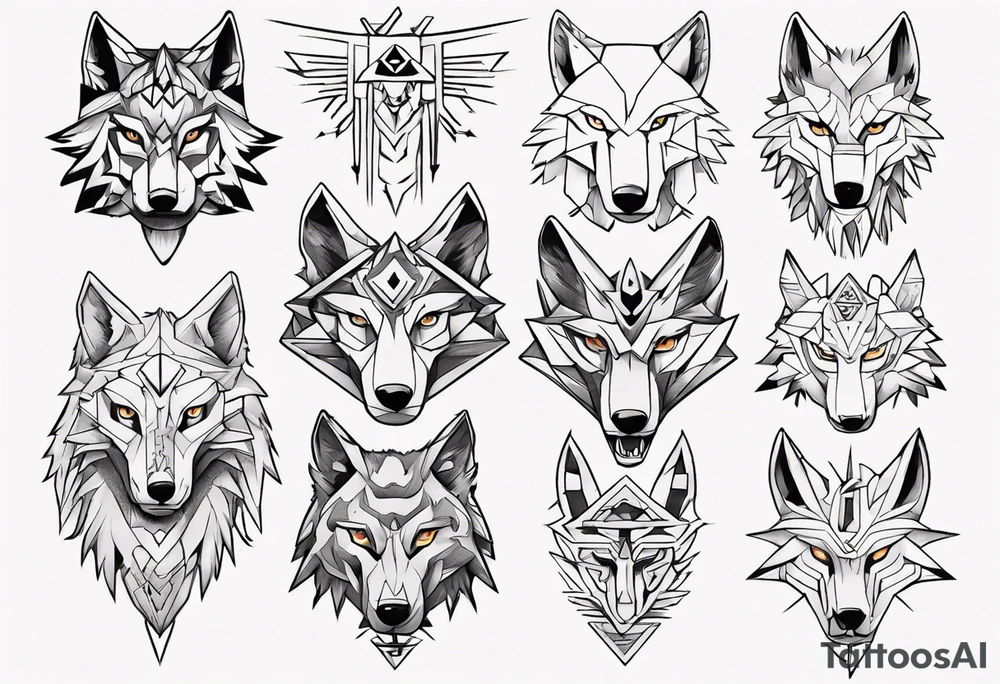 wolf head in zelda style tattoo idea