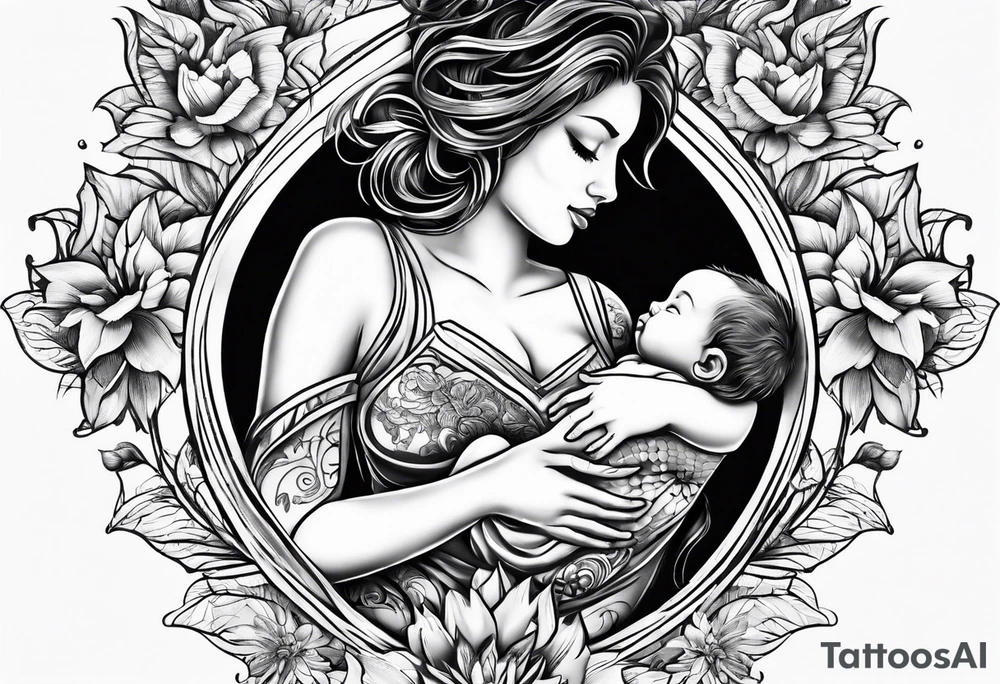 chest tattoo : 
mom and baby son tattoo idea