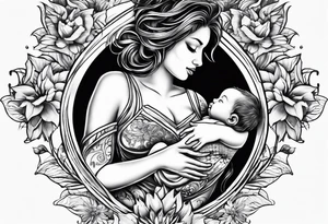 chest tattoo : 
mom and baby son tattoo idea