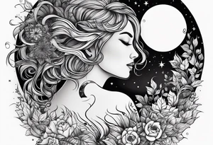 mother daughter with moon sun trees tattoo idea