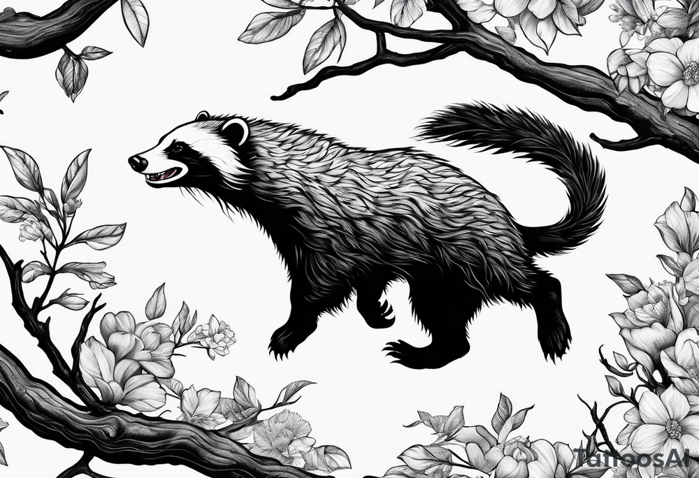 honey badger falling off branch tattoo idea