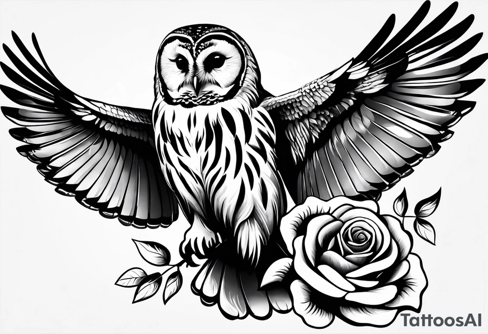 Barred owl with a rose tattoo idea