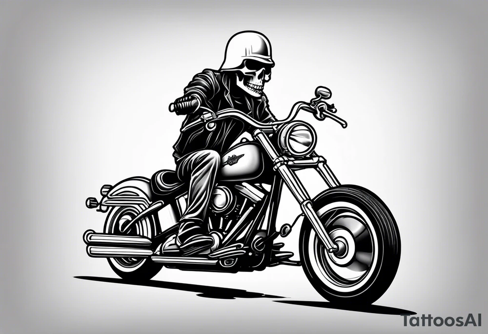 skeleton riding harley davidson chopper tattoo idea