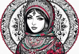 Matryoshka with large pattern around it tattoo idea
